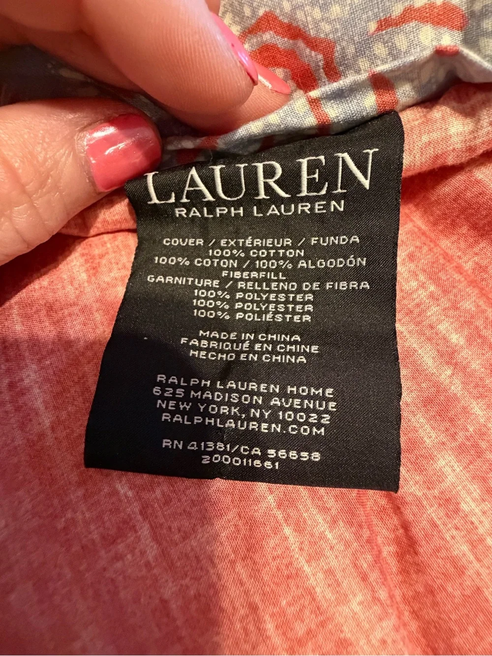 Ralph Lauren Light Blue and Coral Medallion Reversible Cotton King Comforter